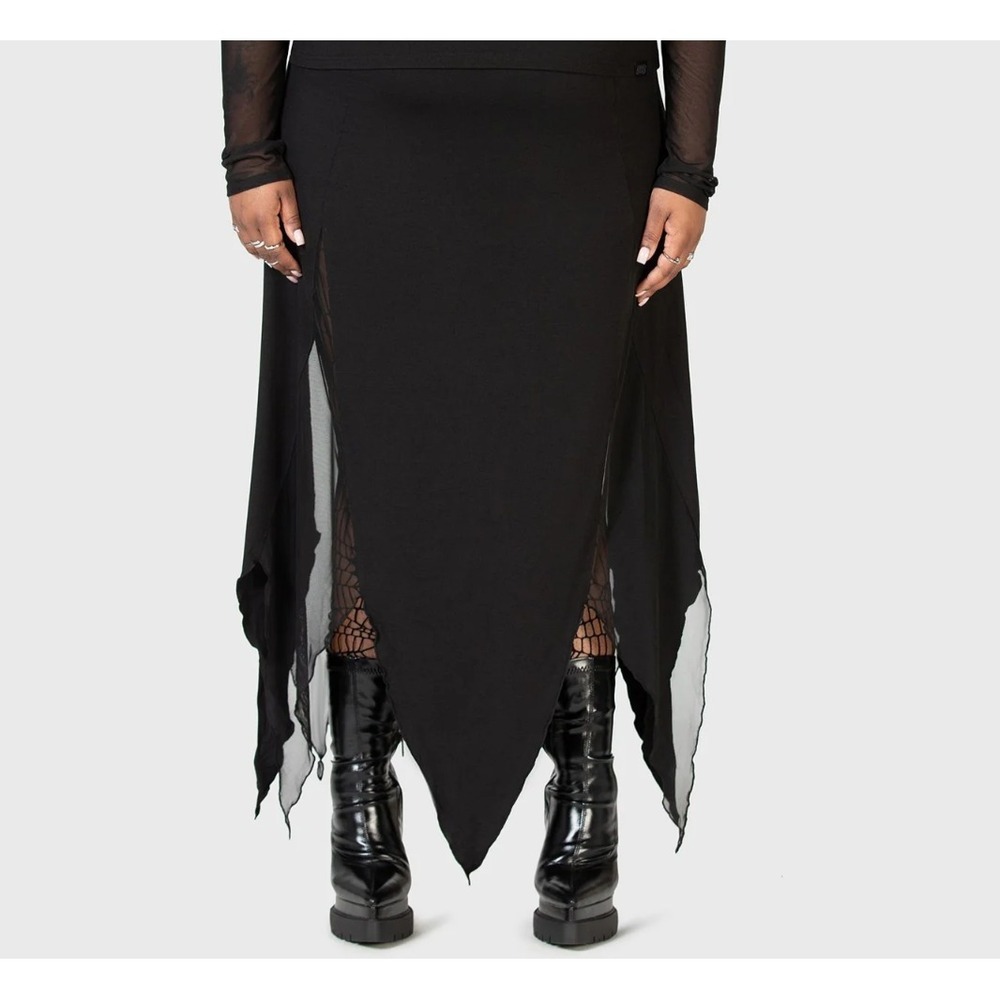 Killstar Grimmer The Better Midi Skirt 4XL 4X Stretchy Black Handkerchief Hem